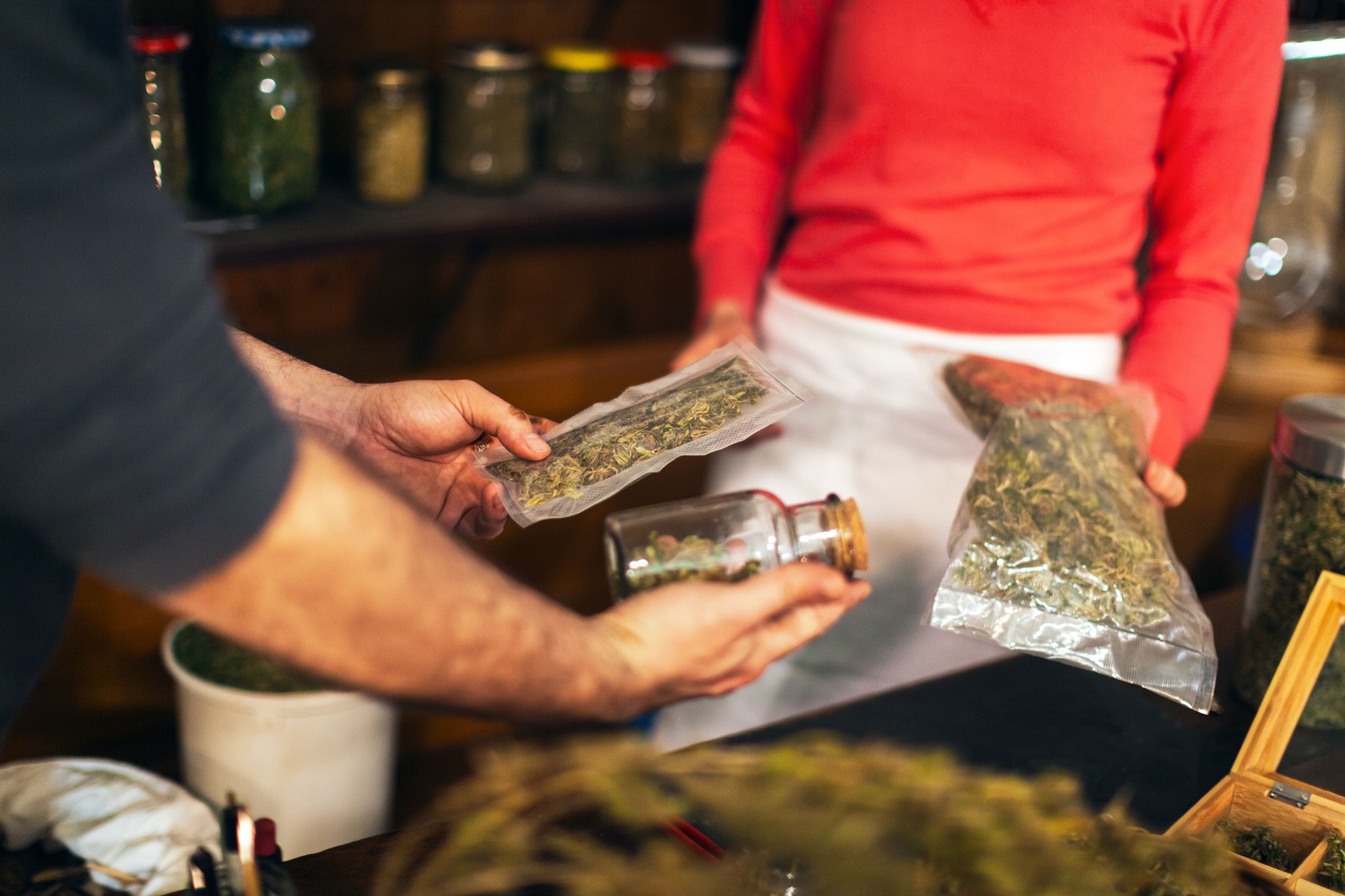 Medical Herbs Expert Showcasing Medical Cannabis Products to Customers - Concept